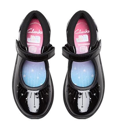 CLARKS RELDA WISH BLACK PATENT F FIT Clarks